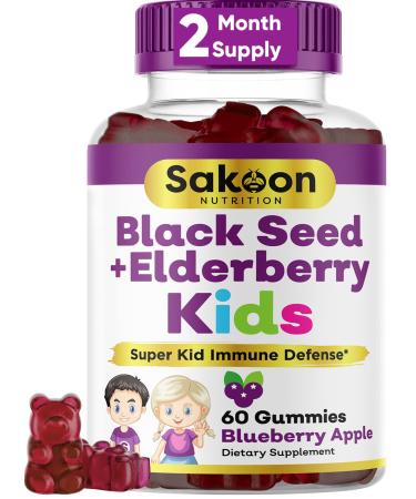 Sakoon nutrition Elderberry & Black Seed Oil Gummies for Kids  Immune Support Gummies  with Vitamin C and Zinc  Delicious Berry Flavor  60 Gummies