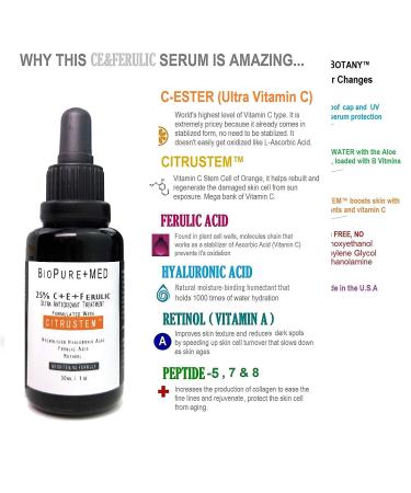BioPureMED 25% Vitamin C Serum with Ferulic Acid & Tripeptide-5 | Anti-Wrinkle Face Moisturizer - Best Korean Organic Formula (2 Pack - Buy Online on GoSupps.com