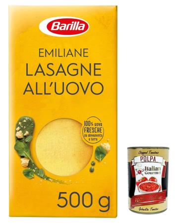 Italian Gourmet E.R. Barilla Pasta all'Uovo Le Emiliane Lasagna Egg Pasta with Egg 500g + Italian Gourmet Polpa 400g (Pack of 12)