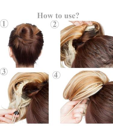 Hepburn Messy Hair Bun Extension, Light Auburn & Dark Brown Ombre Wavy Fashion Updo Scrunchy - Buy Online on GoSupps.com