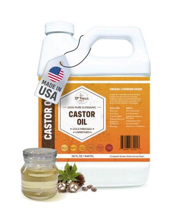 ORGANIC CASTOR OIL ( 32 oz ) Premium Cold Pressed Unrefined | 100% Natural Promotes Healthy Skin & Hair | Thickens Eyebrows Lengthens Eyelashes | Strengthens Nails Cuticles | Massage Oil | 32 FL OZ