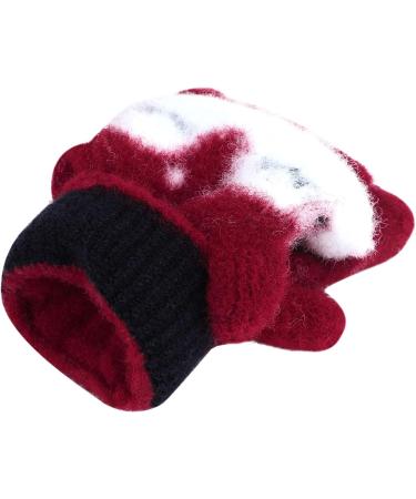 Kids Puppy Flip Top Gloves | Short Knitted Half Finger Gloves for Toddlers 3-8 Yrs - Elk/Red - Buy Online on GoSupps.com