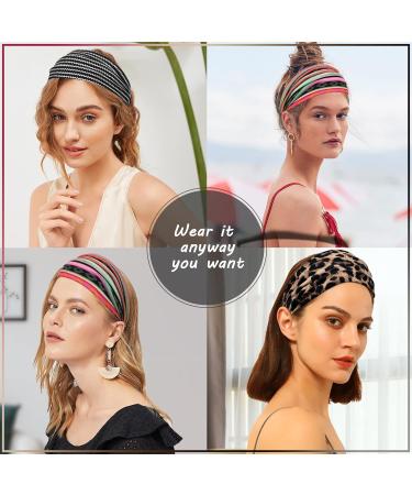 MuForu Wide Headbands for Women - Boho Style Knotted Turban Headbands - Non Slip Hair Accessories for Yoga & Workout - 3 Pack Striped Design - Buy Online on GoSupps.com