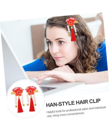 Housoutil 1 Pair Hair Accessories Tassel Flower Hair Clip Floral Hair Grip Children Tassel Hairpins Chinese Style Hair Clips Kids Hair Clips Red Issue Card Zinc Alloy - Buy Online on GoSupps.com
