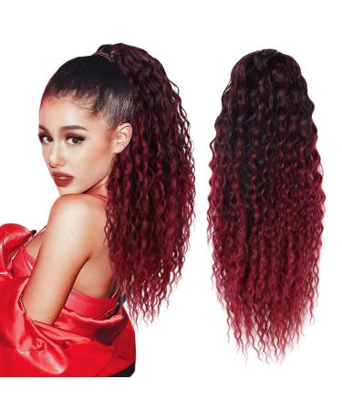 YIBANG Red Ruby Burgundy Hair Extensions Ponytail- Drawstring Long Curly real natural hair fake weave ponytails for black women Clip in Ponytail Extensions Blonde Drawstring Ponytail for Black Women Ombre Bug Red 18  C...