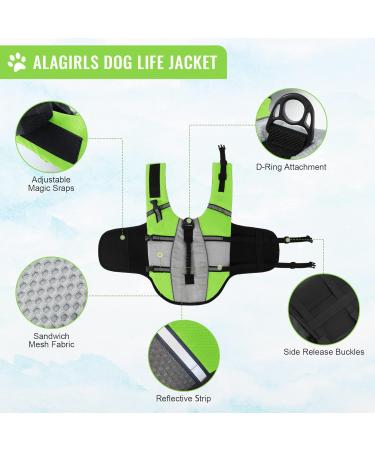 Alagirls Life Jacket for Small Dogs - Adjustable Safety Vest for Swimming & Boating Reflective Handle Green M (48-58cm Chest Circumference) - Buy Online on GoSupps.com