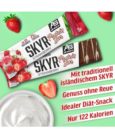 All Stars Skyr Protein Bar Strawberry - 24x35g | 35g Protein Bars with Strawberry Pieces & Chocolate Dipped | Low-Calorie & Low-Fat - 25% Protein - Buy Online on GoSupps.com