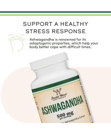 Ashwagandha Capsules 120 Count (500mg Extract 20:1 Potency) Adaptogen Stress Relief by Double Wood - Buy Online on GoSupps.com