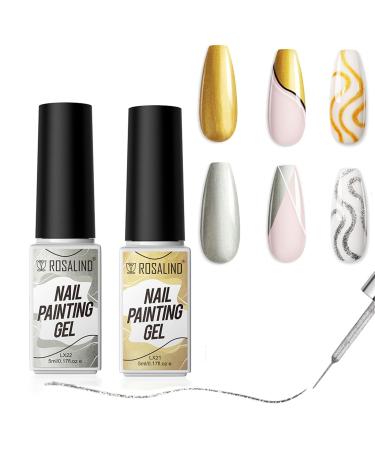 Rosarden Metallic Silver Gel Liner - Gel Nail Polish Liner Metallic Effect - Mirror Chrome Effect Gel Nail Polish - Nail Liner Painted Gel Polish for Painting