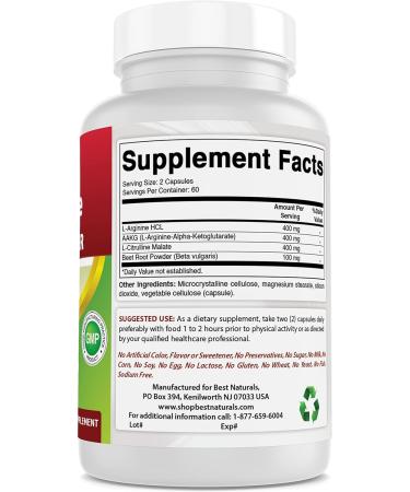 Best Naturals L-Arginine NO Booster Triple Strength 1300 mg Serving 120 Veg Capsules (120 Count (Pack of 2)) - Buy Online on GoSupps.com