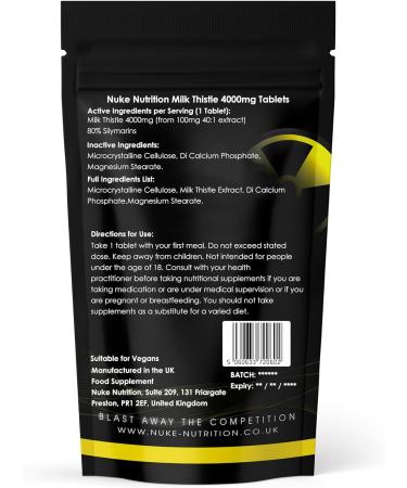 Nuke Nutrition Milk Thistle 4000mg - 60 Tablets - High Strength Extract Liver Support Supplements - Pure Natural & Fast Absorbing Milk Thistle Complex - Made in The UK 60 count (Pack of 1) - Buy Online on GoSupps.com