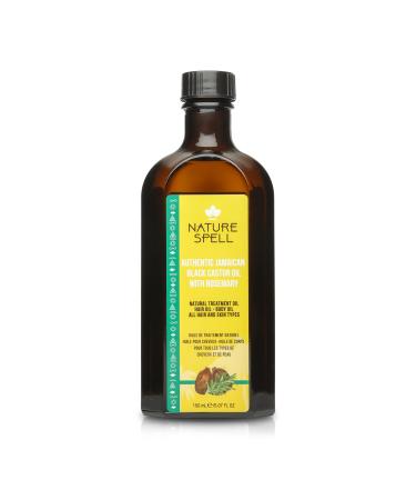 Nature Spell Authentic Jamaican Black Castor Oil with Rosemary for Hair & Body 150 ml - Natural Hair Growth - Strengthen Hair Roots - Treat Dry and Damaged Hair