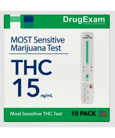 10 Pack - DrugExam Made in USA Most Sensitive Marijuana THC 15 ng/mL Single Panel Drug Test Kit - Marijuana Drug Test with 15 ng/mL Cutoff Level for Detecting Any Form of THC (10)