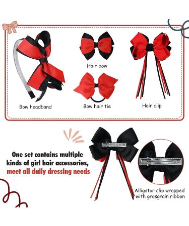 DEEKA School Uniform Hair Bows Set for Girls - Red/Black Accessories for Little Teen Toddler Girls - Buy Online on GoSupps.com