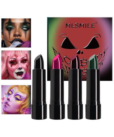 Dulele 4 Colors Matte Lipstick Set Vampire Lipstick for Women Long-Lasting Wear Not Fade Lip Gloss Nonstick Cup Lipstick for Party Cosplay Halloween Makeup/White/Yellow/Red/Blue (B M)