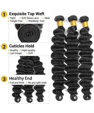Brazilian Loose Deep Wave Human Hair Bundles - 26 28 30 Inches, Natural Black Color - Bundle Deal for Human Hair Extensions - Buy Online on GoSupps.com