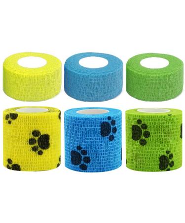 Wendergo 6 Rolls Self Adhering Bandage Injury Wrap Tape for Cats Pet Vet Wrap Bulk Stretch Tape for Wrist Ankle Sprains & Swelling Supports Muscles and Joints