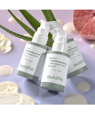 Auraiha Glass Face Brightening Serum - With Squalane and AHA Fruit Acids - Suitable for Sensitive Skin - Vegan Cruelty-Free Sustainable - Skincare for a Radiant Makeup-Free Glow Small