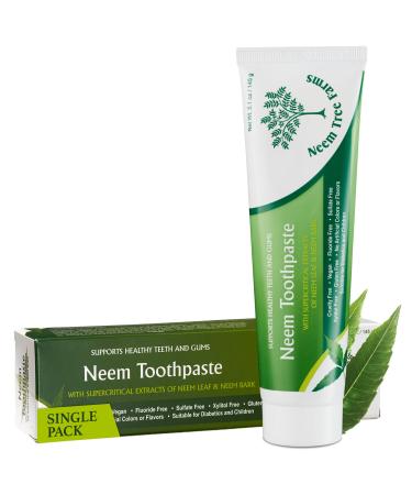 Neem Fluoride Free Toothpaste - Adult and Children Friendly - 100% Vegan Natural Toothpaste Gluten Free No Artificial Ingredients - Supports Daily Gum Care - with Clove & Stevia 5 oz 5 oz (Pack of 1)