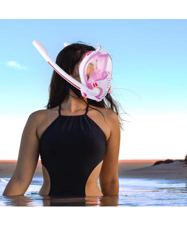 Full Face Snorkel Mask with Anti-Fog Wipes | 180 Panoramic HD View | White & Pink | Adults & Kids - Large-X-Large - Buy Online on GoSupps.com