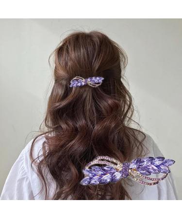 Rhinestone Crystal Hair Clips for Women Girl Purple Hair Barrettes Snap-On Hair Pins Leafy Elegant French Clasp Automatic Clamp Hair Accessories for Fine Medium Thick Hair - Buy Online on GoSupps.com