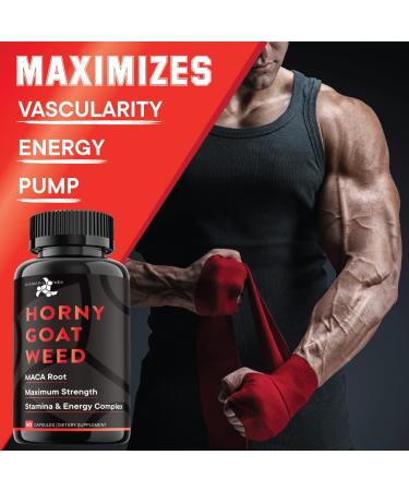 Horny Goat Weed 1000mg Max Strength with Maca Root, Ginseng, Tongkat Ali, Saw Palmetto, L-Arginine - USA Made Energy Complex - 2-Pack 120 Count - Buy Online on GoSupps.com