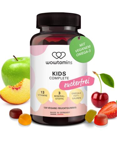 WowTamins Kids Complete sugar -free - vitamin gummy bears for children (120 pieces) - Multivitamin rubber with omega 3 - for your loved one with vitamin C D3 B12 zinc & more 1 piece (1 Pack)