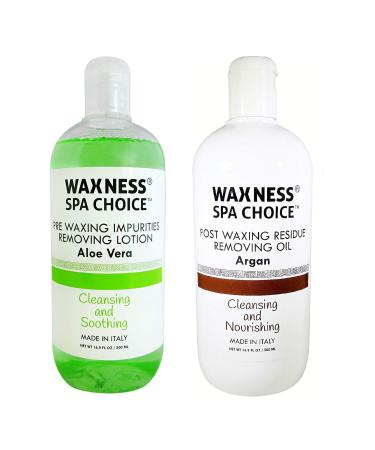Waxness Spa Choice Pre Post Waxing Lotion Aloe Vera and Argan Oil 2 X 16.9 fl oz / 500 ml