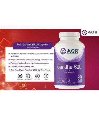 AOR - Gandha-600 240 Capsules - Ashwagandha 600mg for Edema Relief - Ashwagandha Extract Supporting Energy and Vitality - Ashwagandha Supplement for Men and Women - Buy Online on GoSupps.com