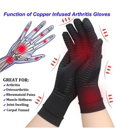2 Pairs Full Finger Copper Compression Arthritis Gloves with Touchscreen Tips - Medium Size for Men and Women, Carpal Tunnel and Typing Support - Buy Online on GoSupps.com
