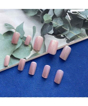 SINLOV Short Square Fake Nails Pink French False Nail Glossy Sequins Full Cover False Nails Press on False Nails for Women and Girls  - Buy Online on GoSupps.com