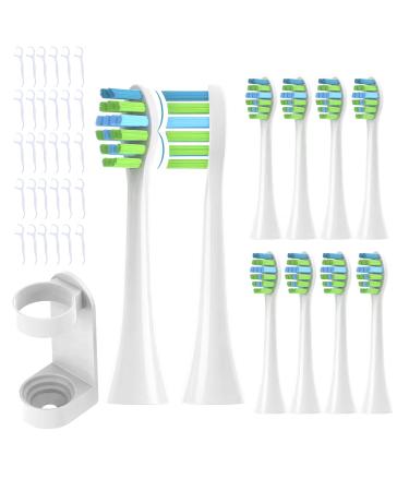 YMPBO 10PCS Replacement Heads Compatible with 7AM2M AM101/AM105 Electric Toothbrush + 30PCS Dental Floss Picks +1 Free Universal Stand Holder   Soft Dupont Brush Bristles White