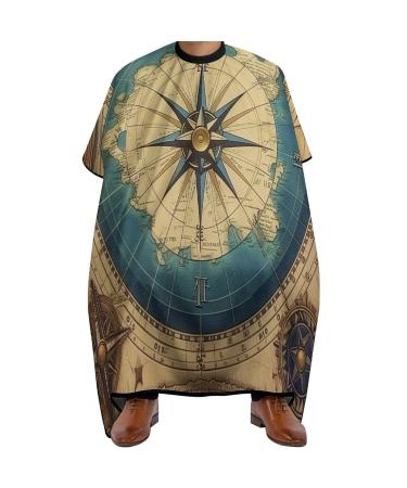Vintage Compass Professional Barber Cape Polyester Hair Cutting Salon Cape Water Stain Resistant Apron Cutting Hair Beard Hairdressing Cape Anti-Static Haircut 56.7 66.9 Inch (1 Pack)