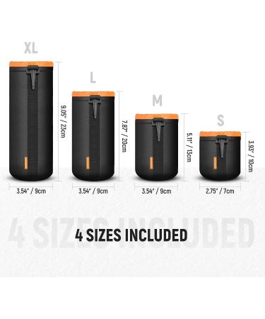 NEEWER Camera Lens Pouch (4 Pack) | Protective Neoprene Bag for DSLR Lens - Sony, Canon, Nikon, Pentax, Olympus, Panasonic | Drawstring Design & Soft Plush Interior - Orange | 4 Sizes Included - Buy Online on GoSupps.com