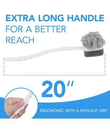 2 Pack Extra Long Handled Shower Scrub Brush Set with Loofah & Exfoliating Sponge - Body Scrubber for Radiant Glow - Includes 2 Loofahs & 2 Buff Sponges - Buy Online on GoSupps.com