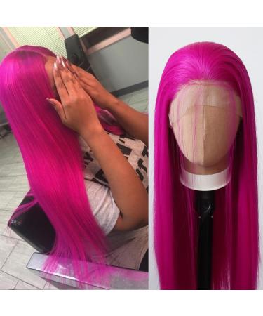 Tawarm long smooth rose Red wig with a lace front synthetic wig for women middle part bright pink glue-free high temperature fiber daily wearing wig (pink straight) - Buy Online on GoSupps.com