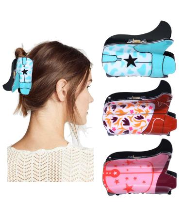 3PCS Western Cowboy Hair Claw Clips for Women  Sunflower Leopard Star Cowboy Hat Boot Hair Jaw Clips Nonslip Cowgirl Hair Barrettes for Thick Hair Western Hair Accessories Style E