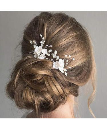 Fairvir Bridal Jewelry - Silver Rhinestone Hair Needles & Flower Hairpins for Women & Girls (2 Pieces) - Elegant Wedding Hair Accessories - Buy Online on GoSupps.com