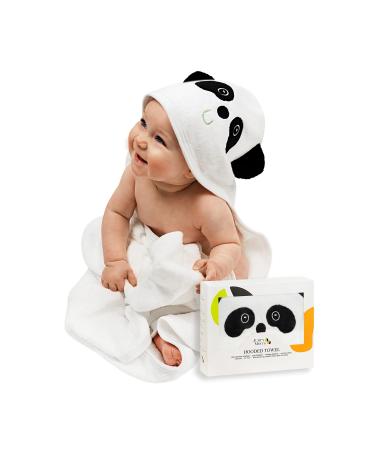 JM Organic Bamboo Hooded Baby Towel for Kids & Babies - 35"x35" Hypoallergenic Absorbent - Perfect Baby Gift Newborn Essentials with Washcloth & Laundry Bag - Panda