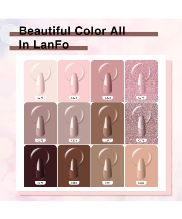 LanFo 12 Colors Gel Nail Polish Set with Base Coat and Top Coat - Nude Brown & Pink Glitter Gel Polish for DIY Nail Art - UV LED Soak Off Formula - Buy Online on GoSupps.com