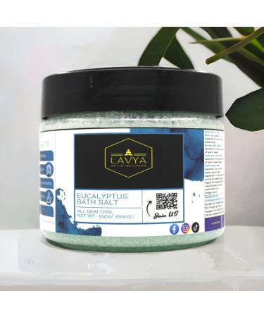 Lavya Luxuary Eucalyptus Pure Natural Bath Salt Formula for Body & Foot Spa Relaxing  Musle Recovery  Heals Body Pain  Reduce Stress and Fatigue 16Oz / 456Gms (Eucalyptus) Blue-Green