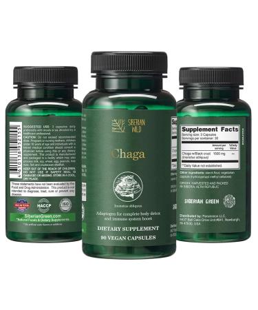 Siberian Wild Chaga Mushrooms Capsules 1500mg 90 Capsules Natural and Pure Immune Support Dietary Supplement Vegan Friendly Non-GMO Mushroom Supplement Rich in Antioxidants Minerals