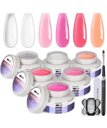 Morovan Builder Gel Nail Kit - 6 Colors UV Gel Set for Nail Extension | Clear & White Hard Gel with Forms Brush | DIY Nail Art Supplies for Beginners - Buy Online on GoSupps.com