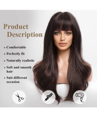 HAIRCUBE Brown Highlighted Layered Wig with Bangs - Natural Synthetic Fringe for Women - Buy Online on GoSupps.com