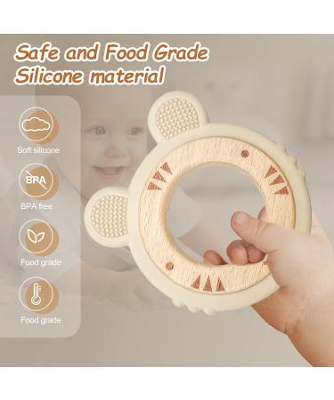 Natural Wooden Biting Ring & Tiger Silicone Toy | BPA-Free Baby Gift | Sustainable Wooden Toys for Infants - Buy Online on GoSupps.com
