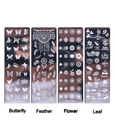 Nail Stamp Plate Kit - Butterfly Flower Feather Designs - 6 Stamping Plates + Stamper & Scraper - Retro Fashion Nail Art Set for Women - Buy Online on GoSupps.com