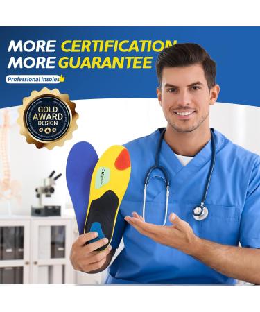 Plantar Fasciitis Orthotic Insoles for Men Women - Arch Support, Relieve Flat Feet & Heel Pain - Shock Absorption, Comfortable Inserts - Blue/Yellow - Size L (10.5-11.5) 275mm-285mm - Buy Online on GoSupps.com
