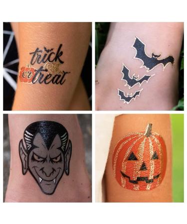 24 Halloween Temporary Tattoos- Jack O Lanterns, Witches, Monsters- Individually Wrapped Metallic Tattoos for Kids - Perfect for Party Favors, Gift Bags, Trick or Treat Prizes - Buy Online on GoSupps.com