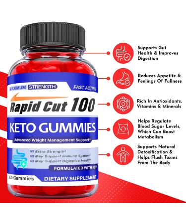 Rapid Cut 100 Keto Gummies - 3 Pack Vegan Formula with ACV, Vitamin B12 - 180 Gummies - Buy Online on GoSupps.com