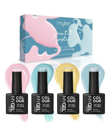 Mylee Gel Nail Polish Quad Colour Set 4x10ml Paint It Pastel UV/LED Soak-Off Nail Art Manicure Pedicure for Professional Salon & Home Use - Long Lasting & Easy to Apply Yellow Blue Green Pink
